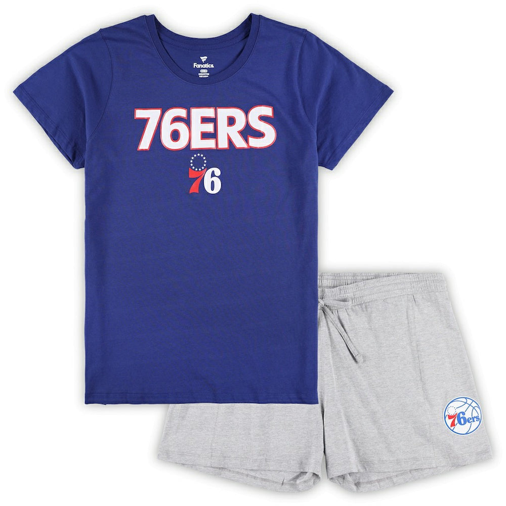 Philadelphia 76ers Women's Plus Size T-Shirt & Shorts Combo Set Royal/Heather Gray
