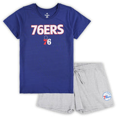 Philadelphia 76ers Women's Plus Size T-Shirt & Shorts Combo Set Royal/Heather Gray