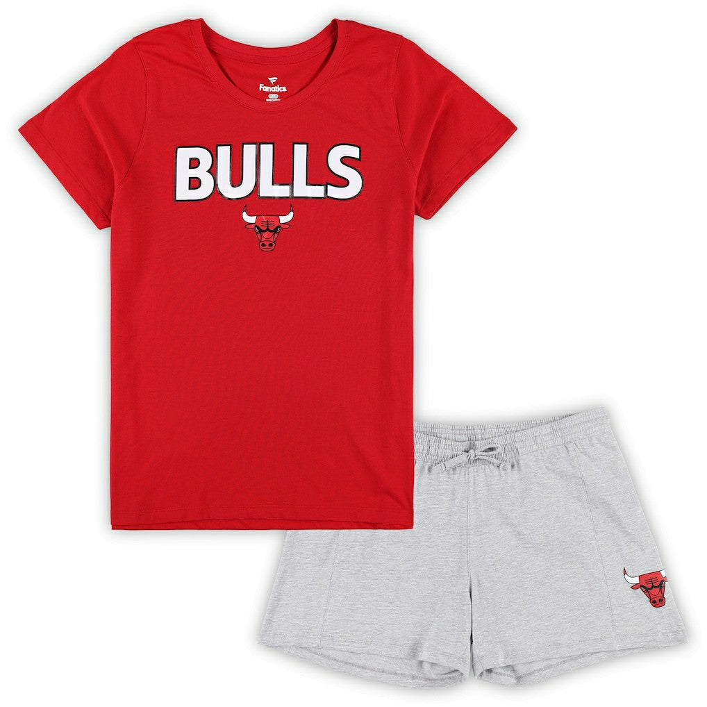 Chicago Bulls Women's Plus Size T-Shirt & Shorts Combo Set Red/Heather Gray