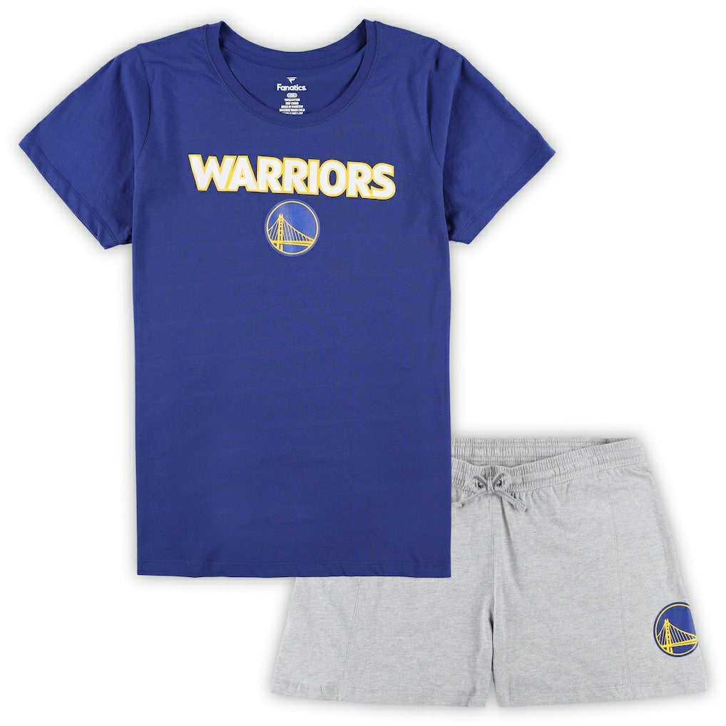 Golden State Warriors Women's Plus Size T-Shirt & Shorts Combo Set Royal/Heather Gray