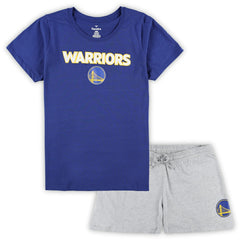Golden State Warriors Women's Plus Size T-Shirt & Shorts Combo Set Royal/Heather Gray