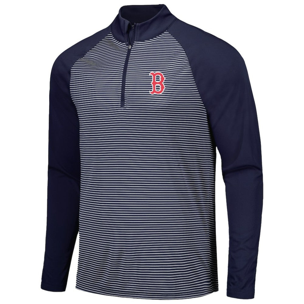 Boston Red Sox Levelwear Charter Striped Raglan Quarter-Zip Top - Navy Tops