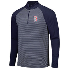 Boston Red Sox Levelwear Charter Striped Raglan Quarter-Zip Top - Navy Tops
