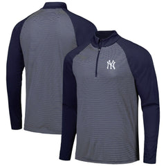 New York Yankees Levelwear Charter Striped Raglan Quarter-Zip Top - Navy Tops