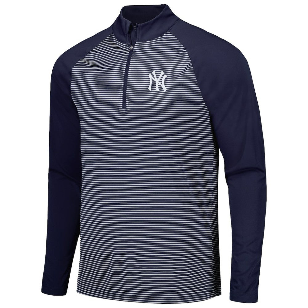 New York Yankees Levelwear Charter Striped Raglan Quarter-Zip Top - Navy Tops