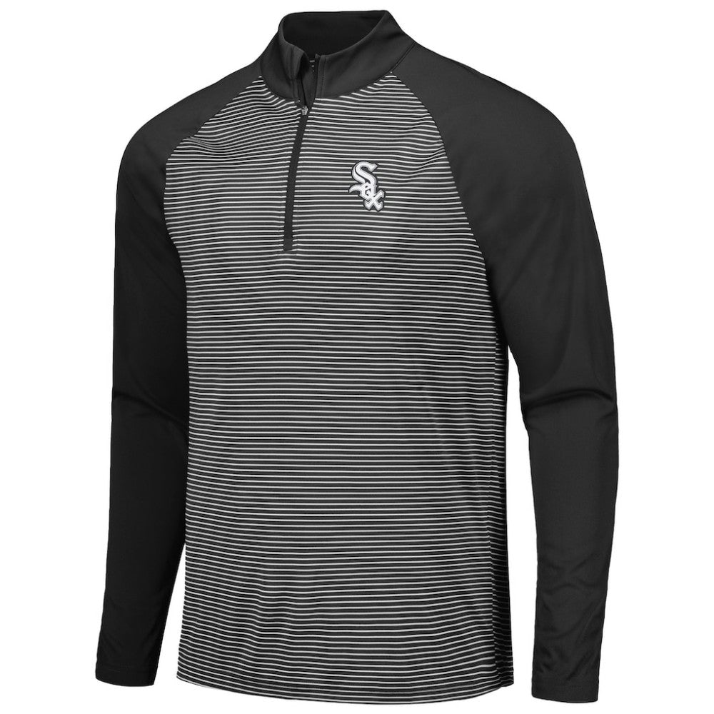 Chicago White Sox Levelwear Charter Striped Raglan Quarter-Zip Top - Black Tops