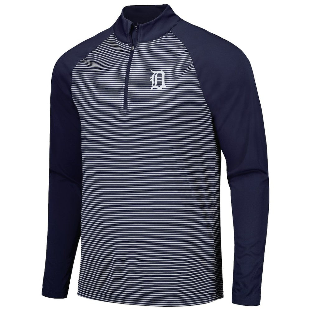 Detroit Tigers Levelwear Charter Striped Raglan Quarter-Zip Top - Navy Tops