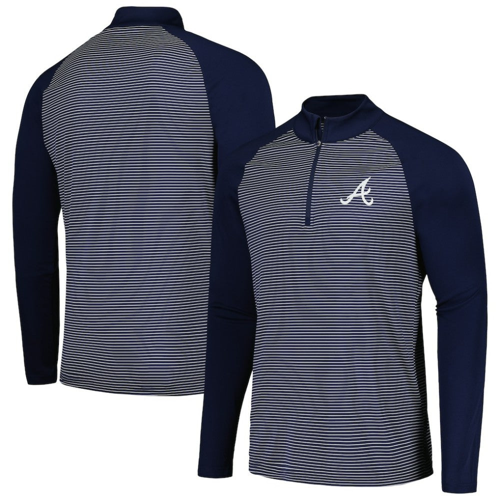 Atlanta Braves Levelwear Charter Striped Raglan Quarter-Zip Top - Navy Tops