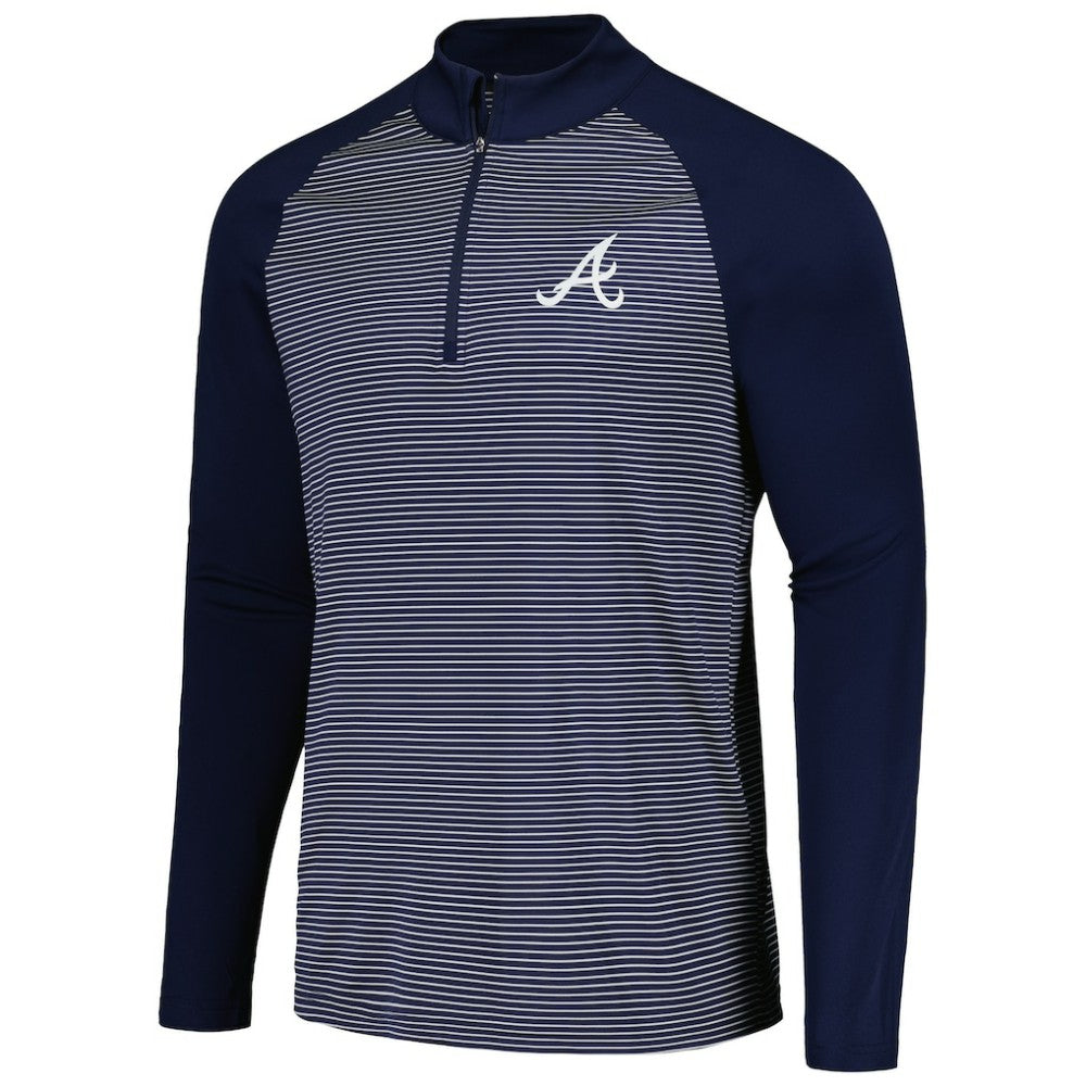 Atlanta Braves Levelwear Charter Striped Raglan Quarter-Zip Top - Navy Tops