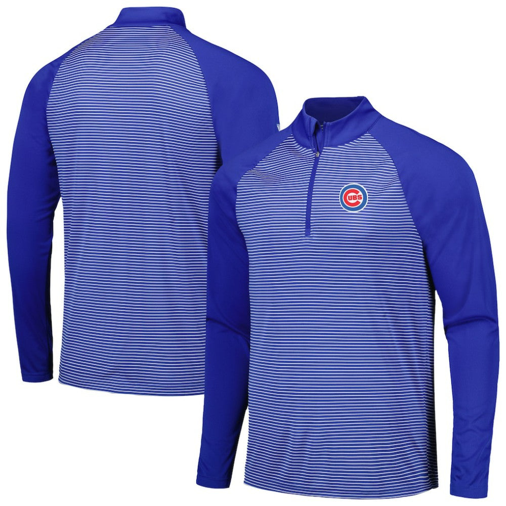 Chicago Cubs Levelwear Charter Striped Raglan Quarter-Zip Top - Royal Tops