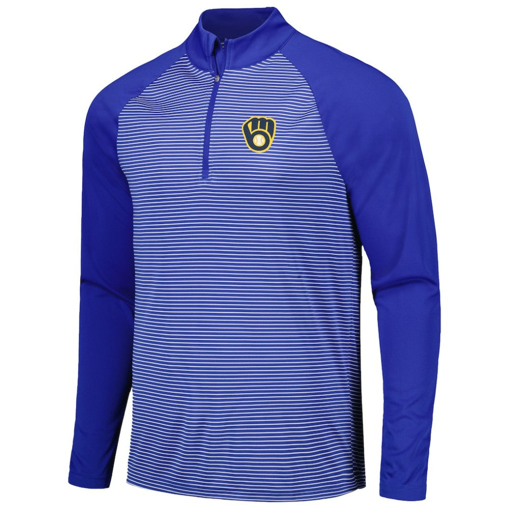 Milwaukee Brewers Levelwear Charter Striped Raglan Quarter-Zip Top - Royal Tops