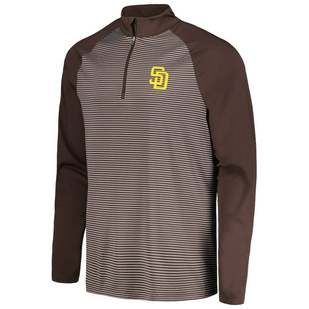 San Diego Padres Levelwear Charter Striped Raglan Quarter-Zip Top - Brown Tops