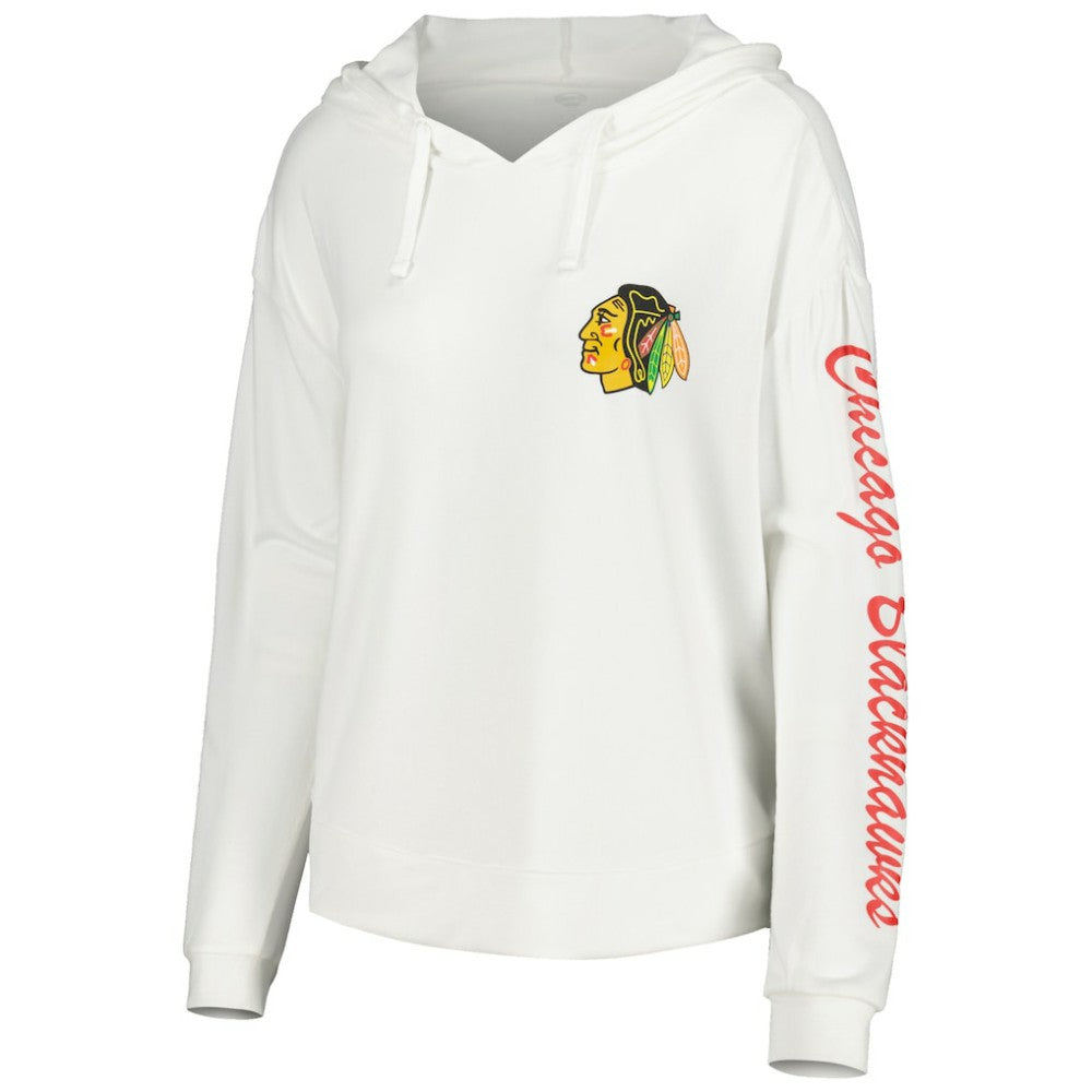 NHL Chicago Blackhawks Concepts Sport Women's Accord Hacci Long Sleeve Hoodie Top - White