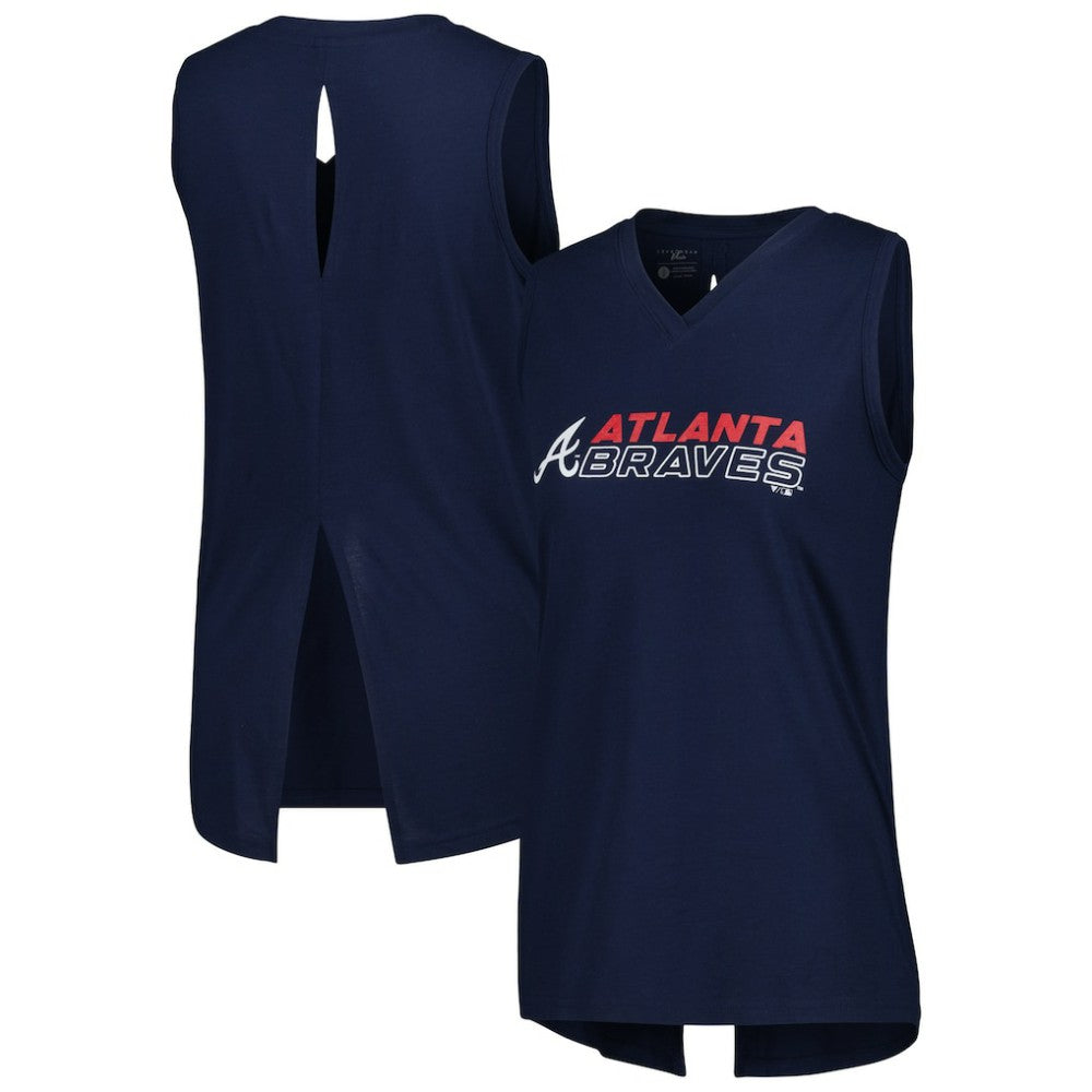 Atlanta Braves Levelwear Women's Paisley Chase V-Neck Tank Top - Navy Tanks