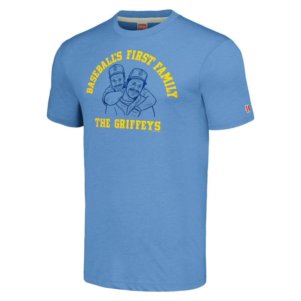 Ken Griffey & Ken Griffey Jr. Seattle Mariners Homage Illustration Tri-Blend T-Shirt - Light Blue T-shirts