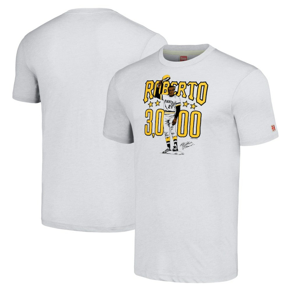 Roberto Clemente Pittsburgh Pirates Homage Illustration Tri-Blend T-Shirt - Heather Gray T-shirts