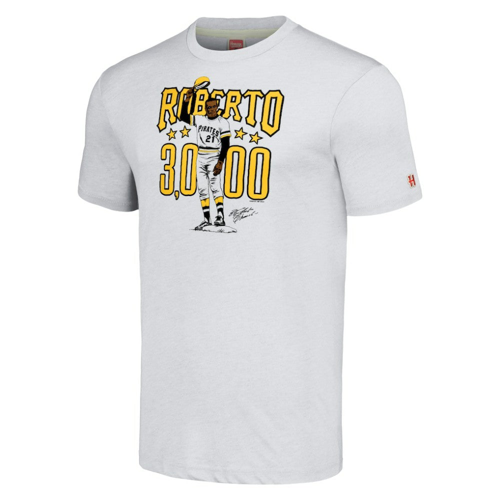 Roberto Clemente Pittsburgh Pirates Homage Illustration Tri-Blend T-Shirt - Heather Gray T-shirts