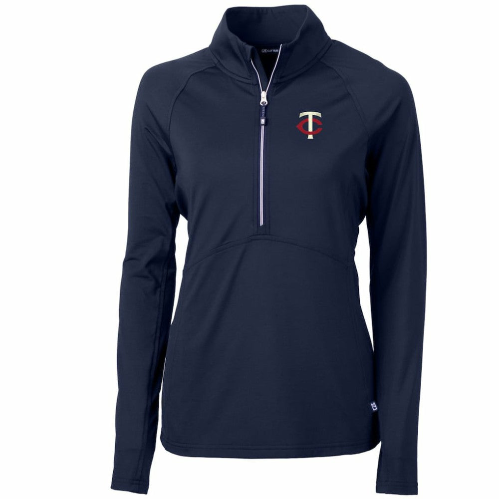 Minnesota Twins Cutter & Buck Women's Adapt Eco Knit Stretch Half-Zip Logo Pullover Top - Navy Pullover