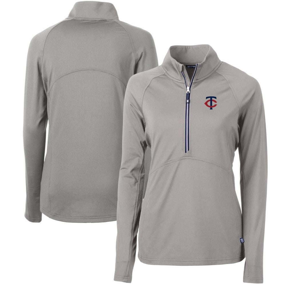 Minnesota Twins Cutter & Buck Women's Adapt Eco Knit Stretch Half-Zip Logo Pullover Top - Gray Pullover