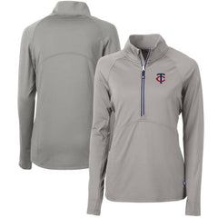 Minnesota Twins Cutter & Buck Women's Adapt Eco Knit Stretch Half-Zip Logo Pullover Top - Gray Pullover