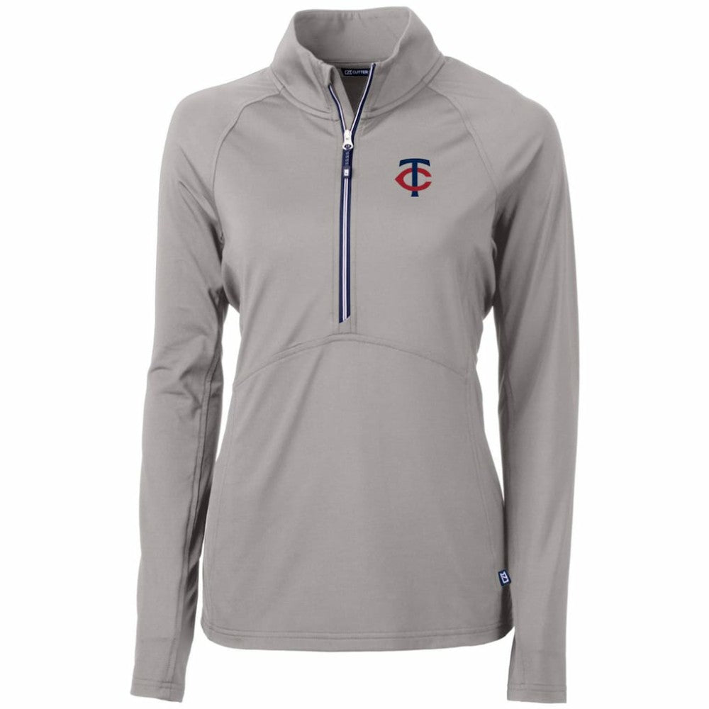 Minnesota Twins Cutter & Buck Women's Adapt Eco Knit Stretch Half-Zip Logo Pullover Top - Gray Pullover