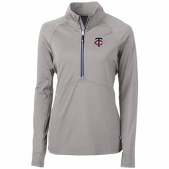 Minnesota Twins Cutter & Buck Women's Adapt Eco Knit Stretch Half-Zip Logo Pullover Top - Gray Pullover
