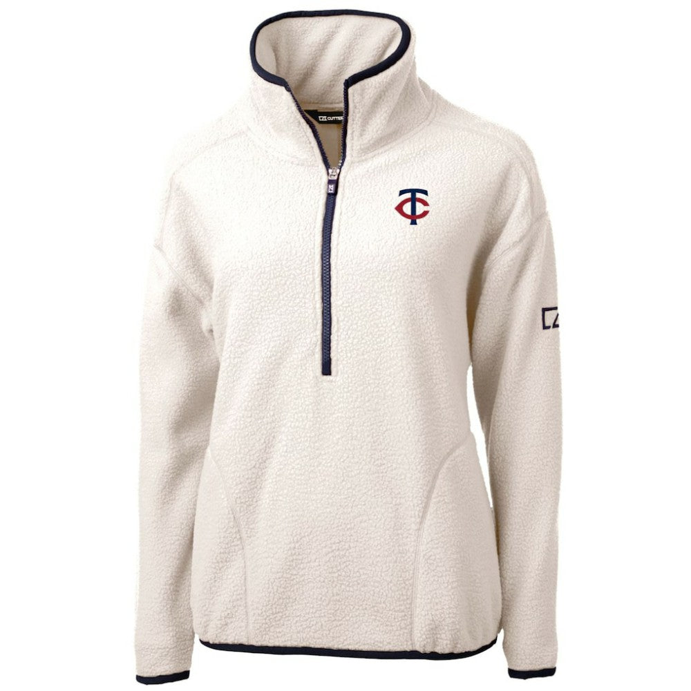 Minnesota Twins Cutter & Buck Women's Cascade Eco Sherpa Half-Zip Pullover Jacket - White Jackets