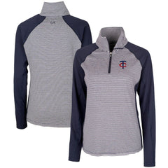 Minnesota Twins Cutter & Buck Women's DryTec Forge Tonal Stripe Stretch Half-Zip Top - Navy Tops