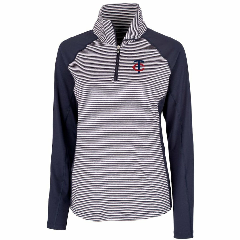Minnesota Twins Cutter & Buck Women's DryTec Forge Tonal Stripe Stretch Half-Zip Top - Navy Tops