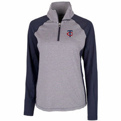 Minnesota Twins Cutter & Buck Women's DryTec Forge Tonal Stripe Stretch Half-Zip Top - Navy Tops