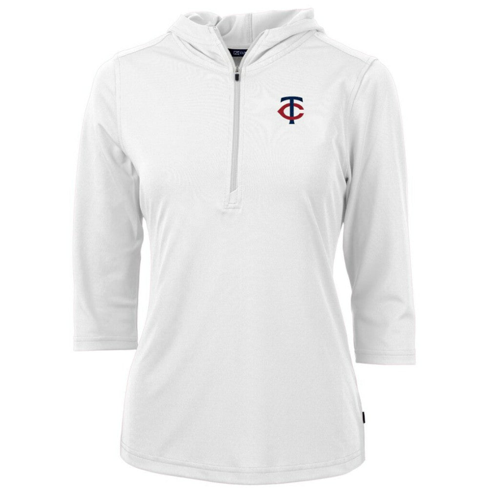 Minnesota Twins Cutter & Buck Women's DryTec Virtue Eco Pique Recycled Half-Zip Pullover Hoodie Top - White Hoodies