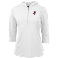 Minnesota Twins Cutter & Buck Women's DryTec Virtue Eco Pique Recycled Half-Zip Pullover Hoodie Top - White Hoodies