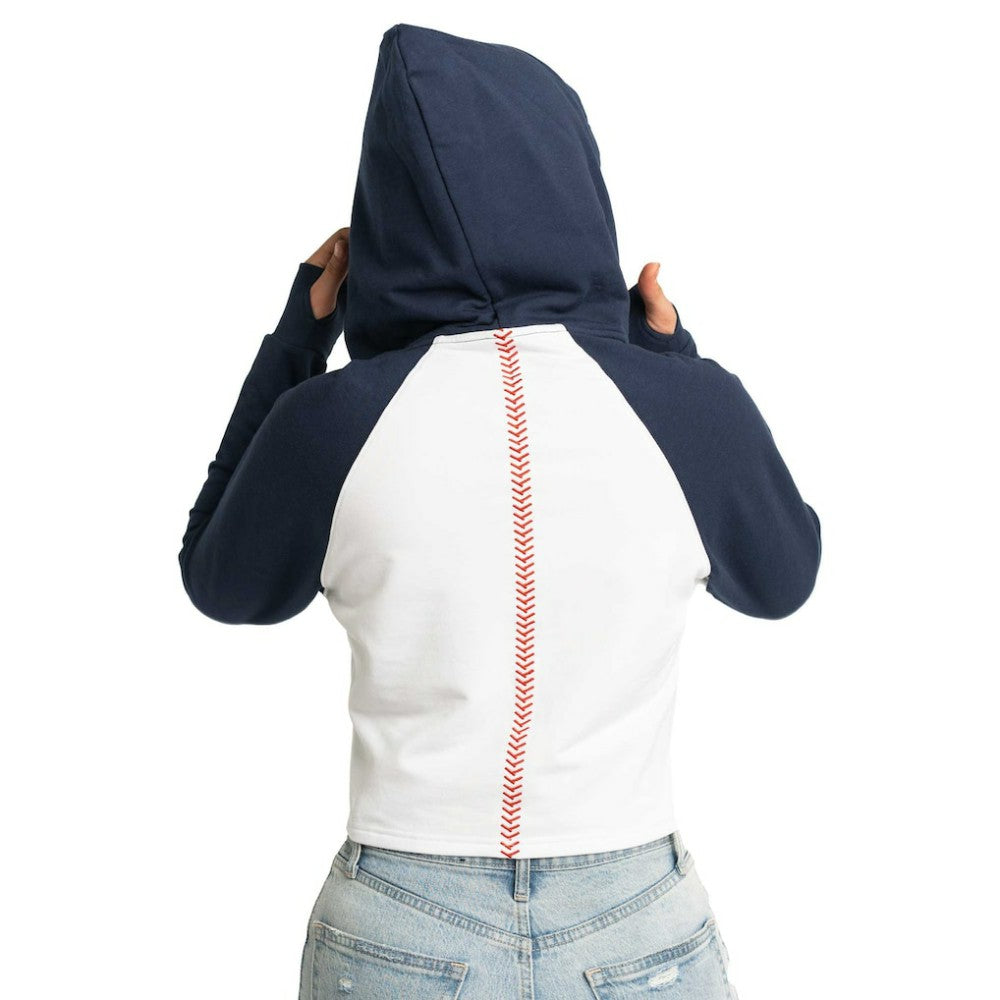 Atlanta Braves Lusso Women's Jane Raglan Quarter-Zip Tri-Blend Cropped Pullover Hoodie - White Hoodies
