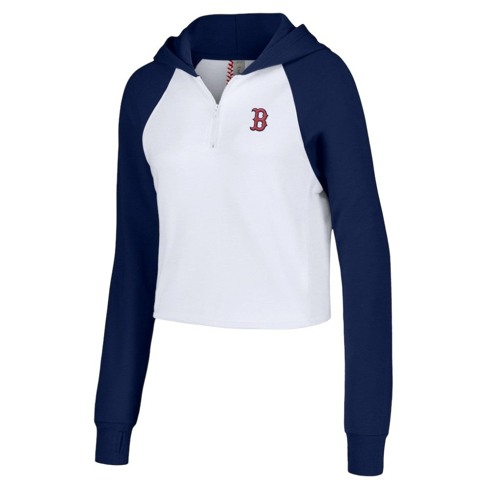 Boston Red Sox Lusso Women's Jane Raglan Quarter-Zip Tri-Blend Cropped Pullover Hoodie - White Hoodies