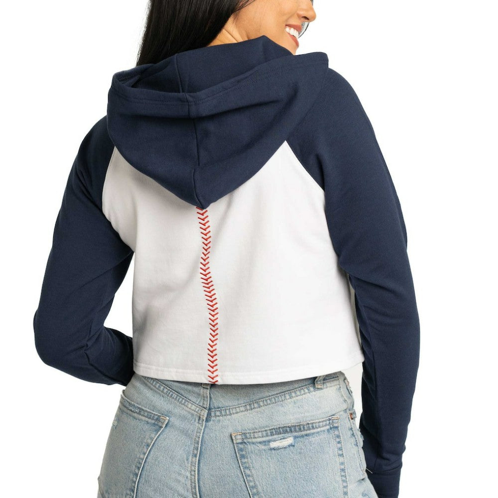Boston Red Sox Lusso Women's Jane Raglan Quarter-Zip Tri-Blend Cropped Pullover Hoodie - White Hoodies