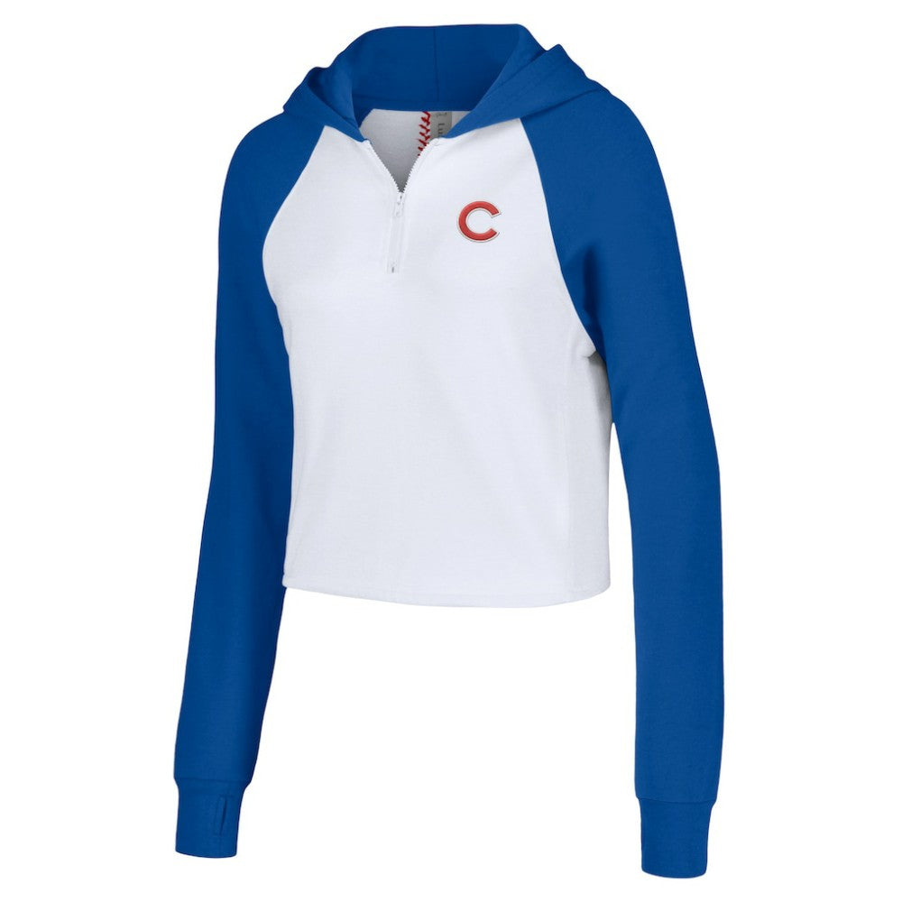 Chicago Cubs Lusso Women's Jane Raglan Quarter-Zip Tri-Blend Cropped Pullover Hoodie - White Hoodies
