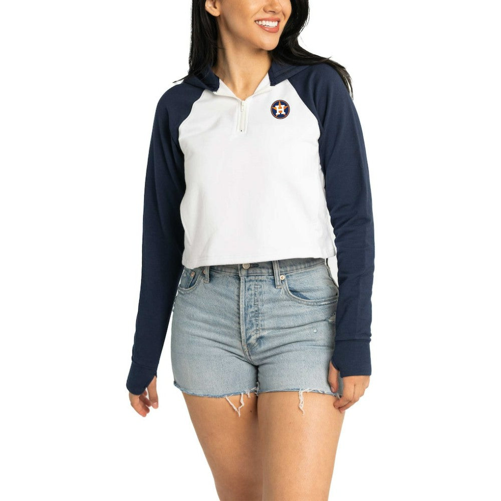 Houston Astros Lusso Women's Jane Raglan Quarter-Zip Tri-Blend Cropped Pullover Hoodie - White Hoodies
