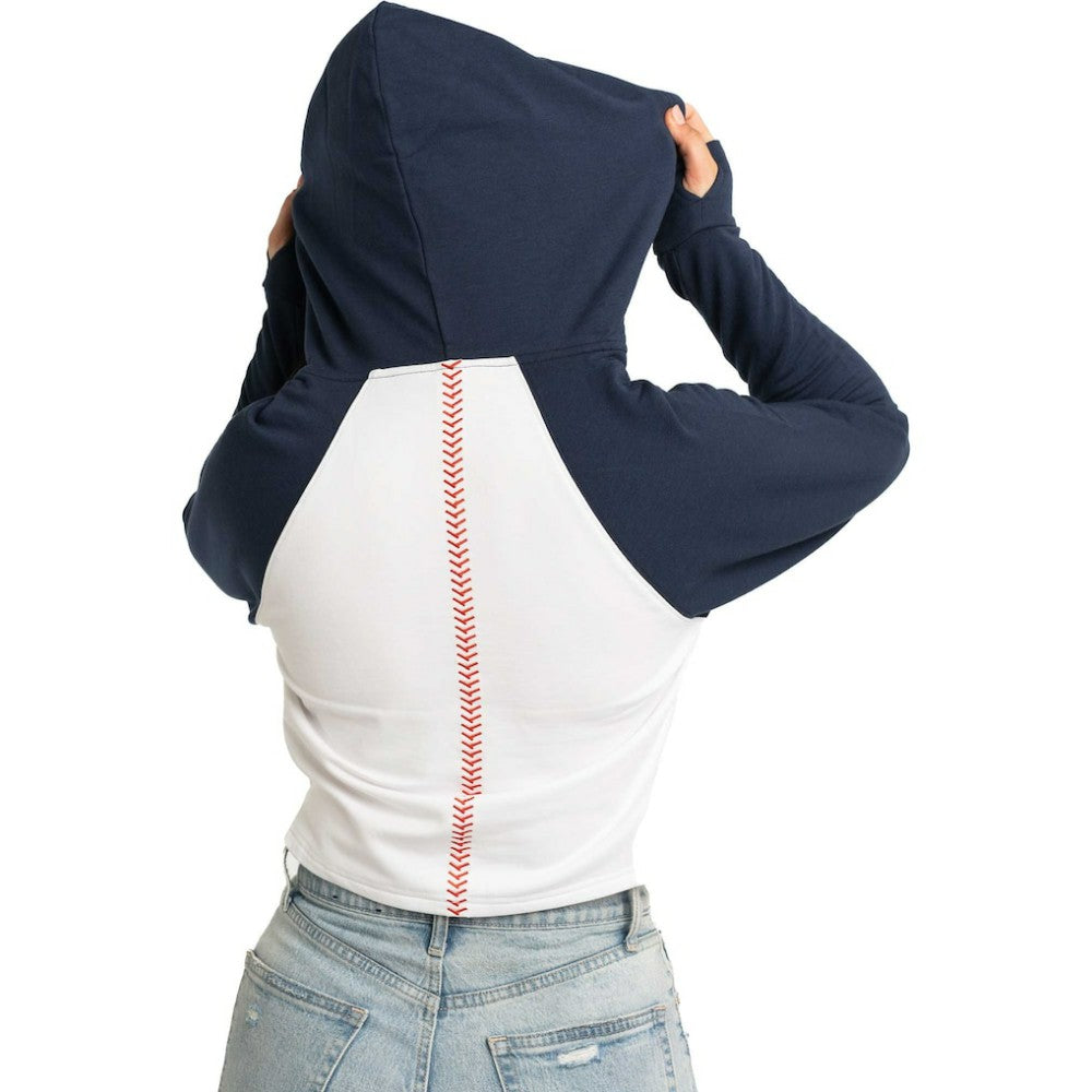 New York Yankees Lusso Women's Jane Raglan Quarter-Zip Tri-Blend Cropped Pullover Hoodie - White Hoodies