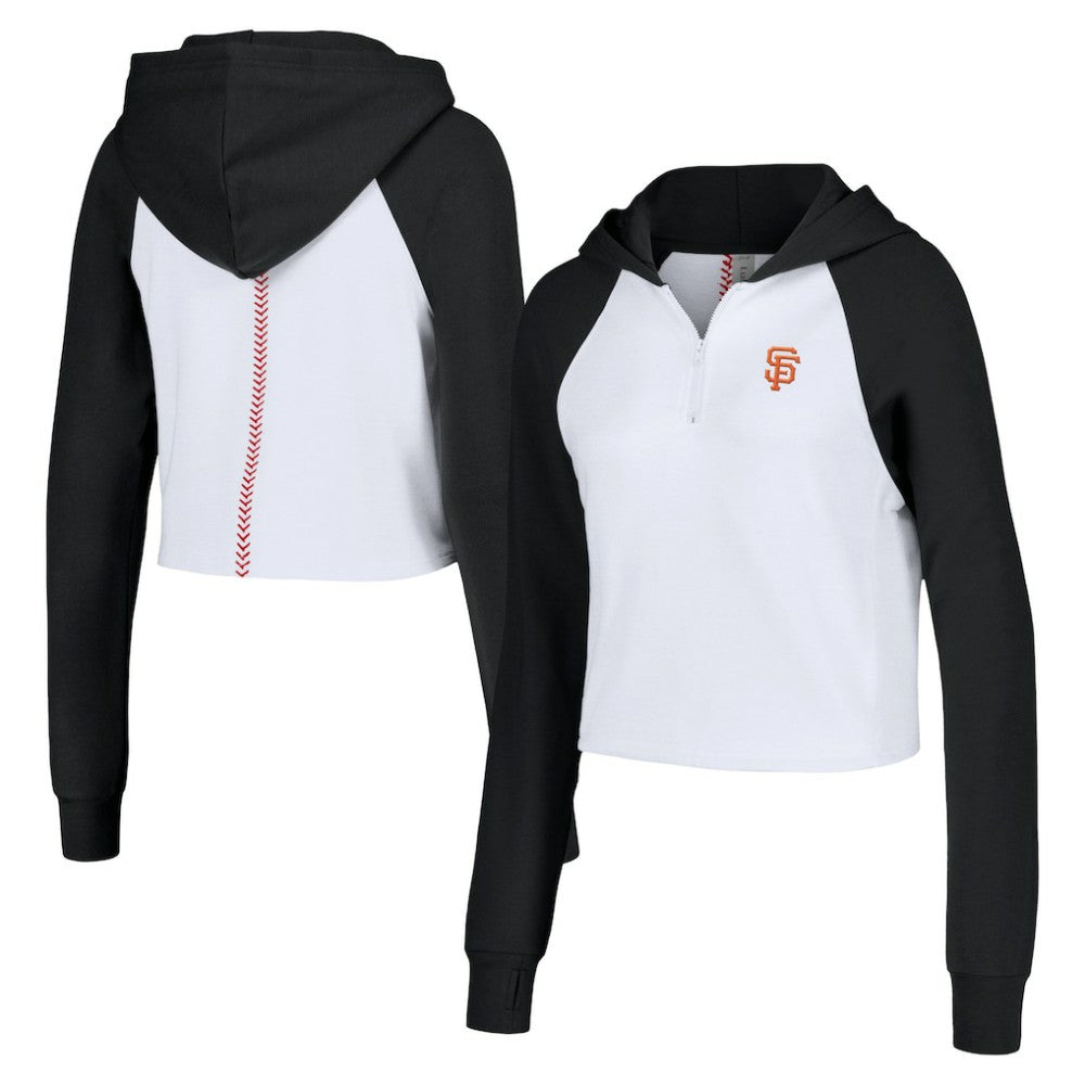San Francisco Giants Lusso Women's Jane Raglan Quarter-Zip Tri-Blend Cropped Pullover Hoodie - White Hoodies