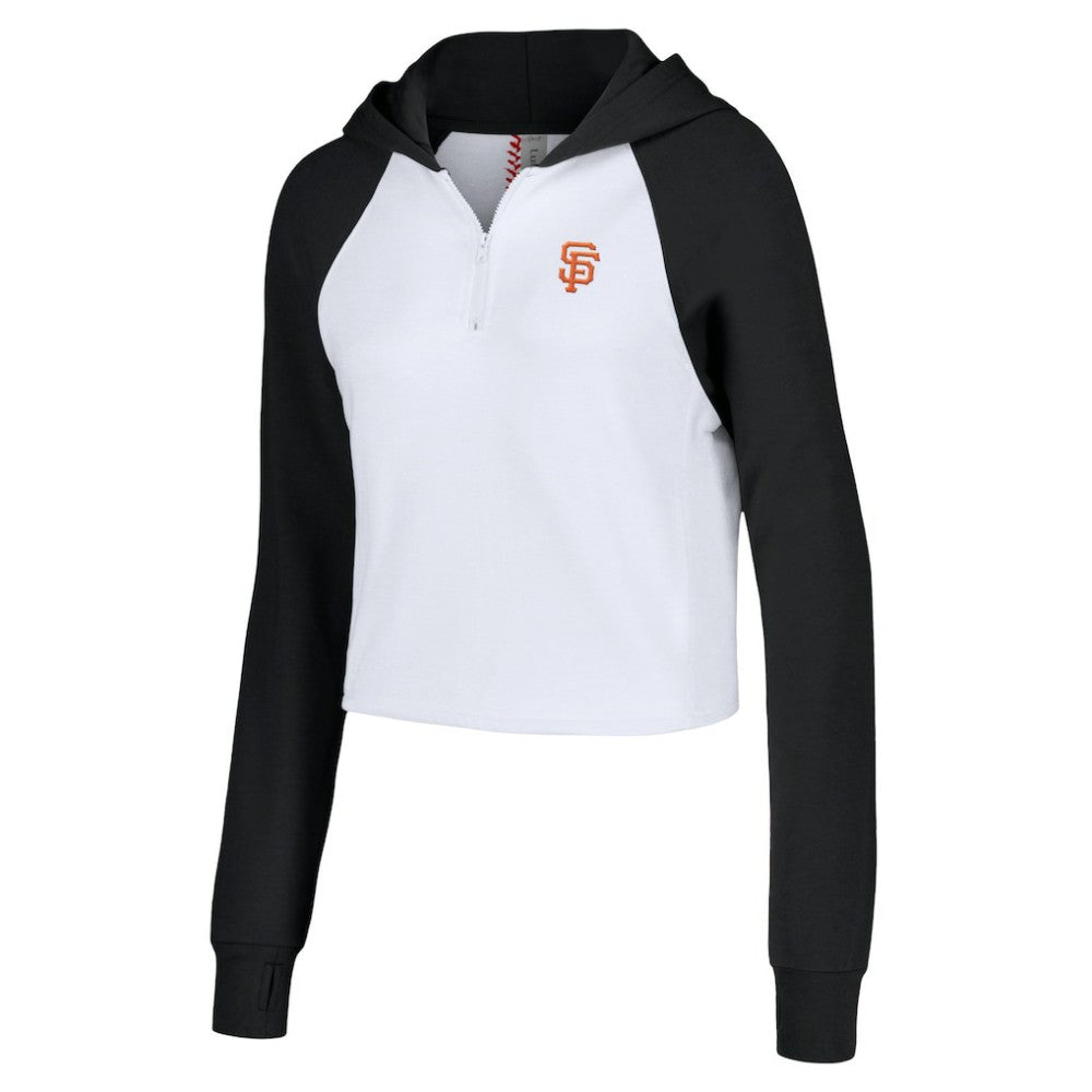 San Francisco Giants Lusso Women's Jane Raglan Quarter-Zip Tri-Blend Cropped Pullover Hoodie - White Hoodies