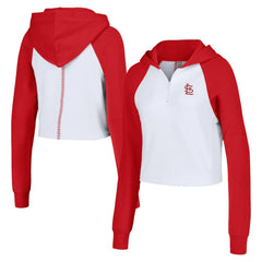 St. Louis Cardinals Lusso Women's Jane Raglan Quarter-Zip Tri-Blend Cropped Pullover Hoodie - White Hoodies