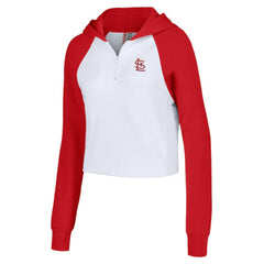St. Louis Cardinals Lusso Women's Jane Raglan Quarter-Zip Tri-Blend Cropped Pullover Hoodie - White Hoodies