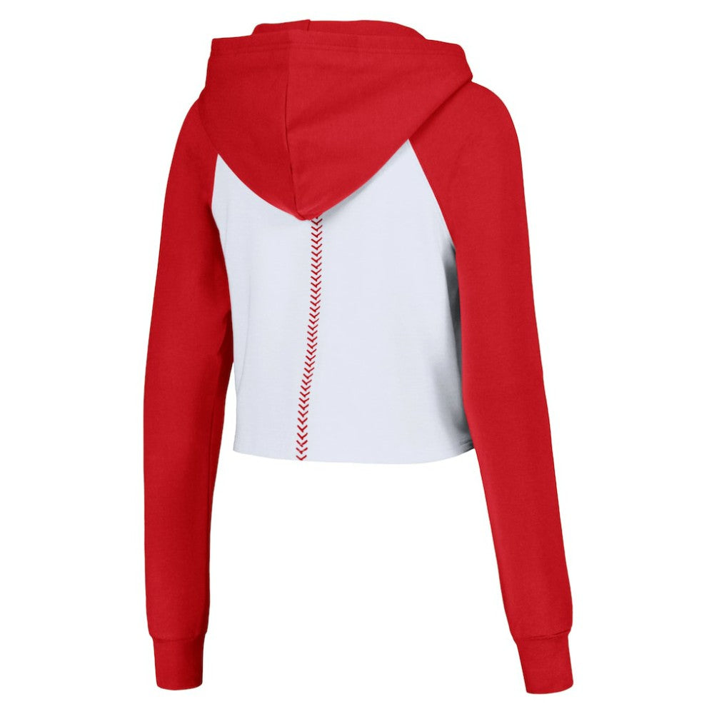 St. Louis Cardinals Lusso Women's Jane Raglan Quarter-Zip Tri-Blend Cropped Pullover Hoodie - White Hoodies