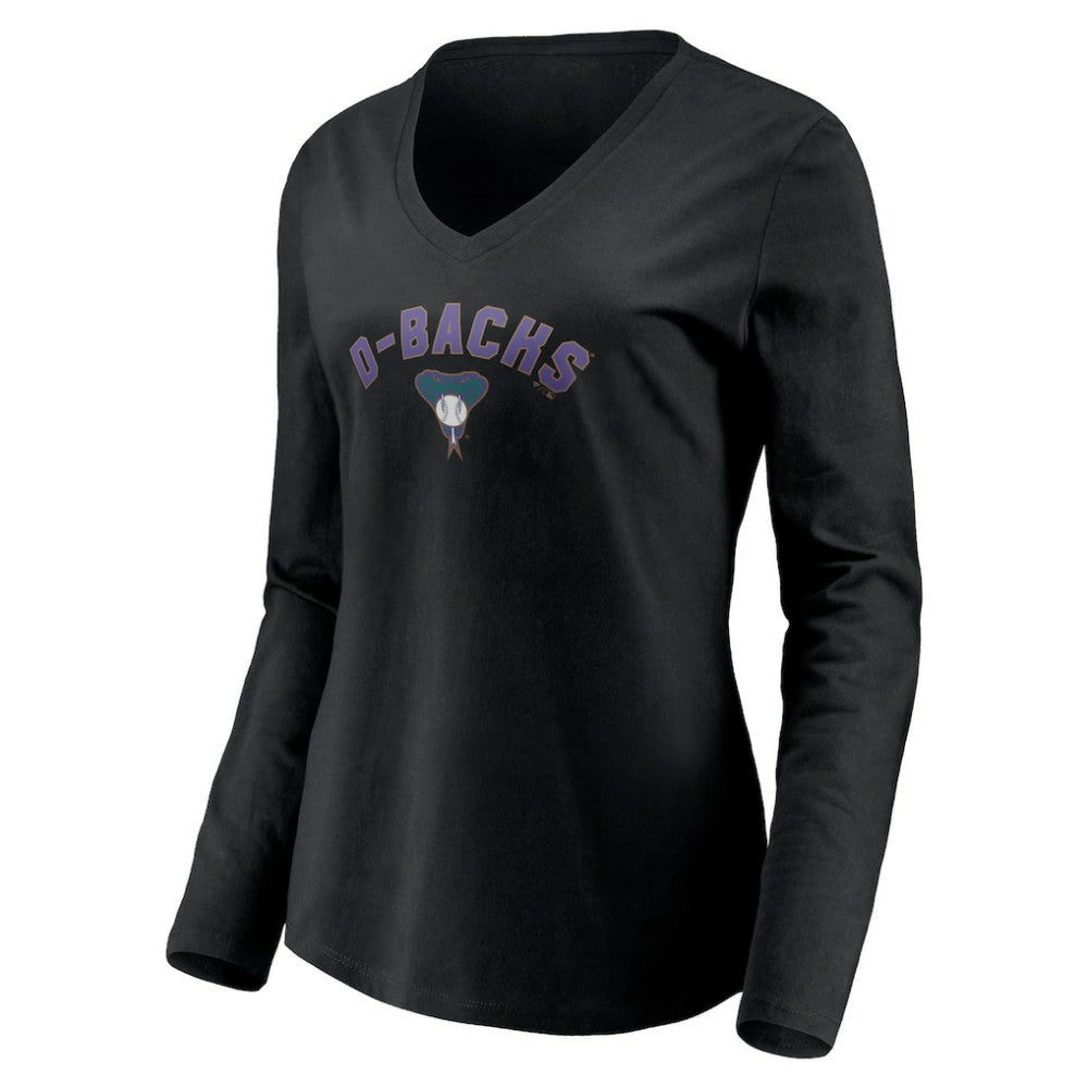 Arizona Diamondbacks Women's Cooperstown Collection Personalized Winning Streak Long Sleeve V-Neck T-Shirt - Black T-shirts