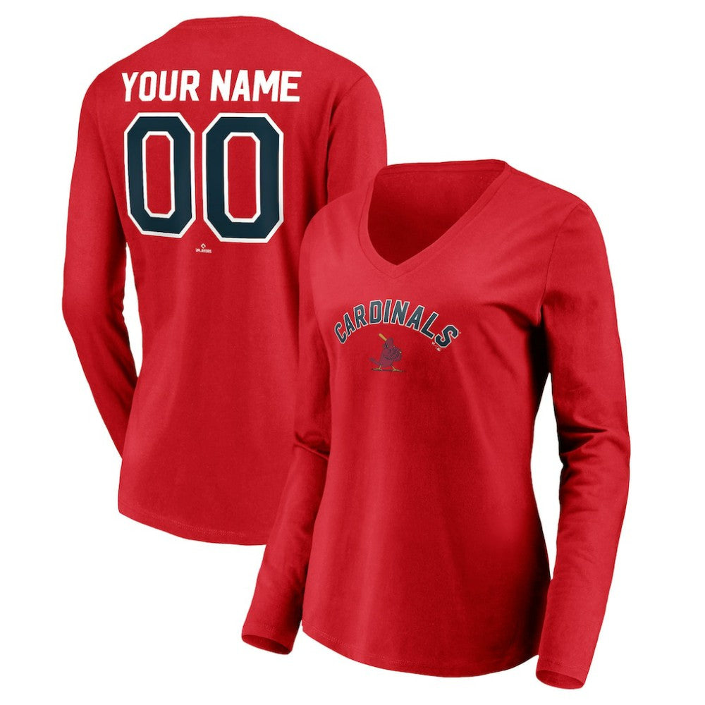 St. Louis Cardinals Women's Cooperstown Collection Personalized Winning Streak Long Sleeve V-Neck T-Shirt - Red T-shirts