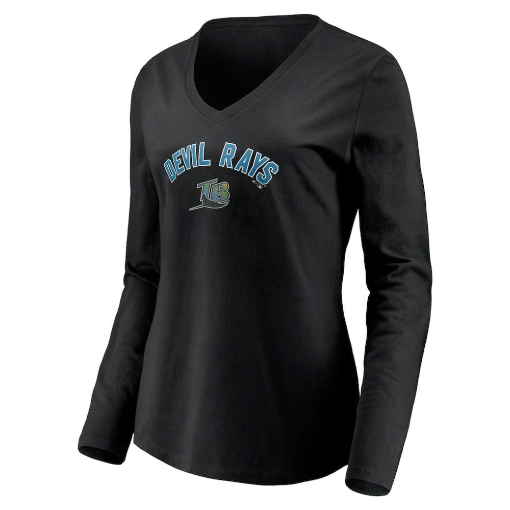 Tampa Bay Rays Women's Cooperstown Collection Personalized Winning Streak Long Sleeve V-Neck T-Shirt - Black T-shirts