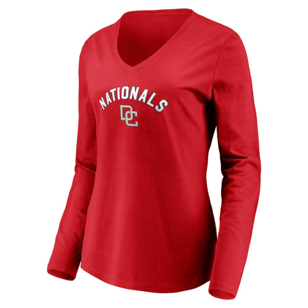 Washington Nationals Women's Cooperstown Collection Personalized Winning Streak Long Sleeve V-Neck T-Shirt - Red T-shirts