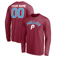Philadelphia Phillies Personalized Cooperstown Collection Alternate Winning Streak Long Sleeve T-Shirt - Burgundy T-shirts