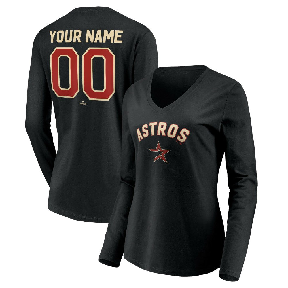 Houston Astros Women's Personalized Cooperstown Collection Alternate Winning Streak Long Sleeve V-Neck T-Shirt - Black T-shirts