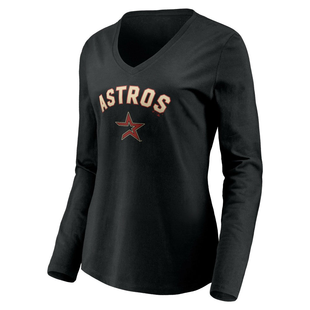 Houston Astros Women's Personalized Cooperstown Collection Alternate Winning Streak Long Sleeve V-Neck T-Shirt - Black T-shirts